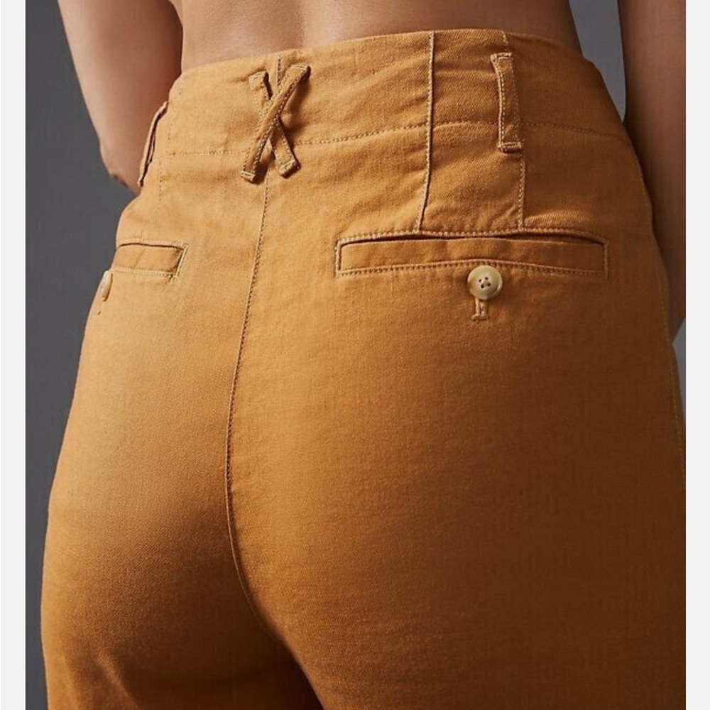 Anthropologie Maeve Relaxed Wide-Leg Trousers Pants High Rise Linen Cedar - Picture 4 of 9